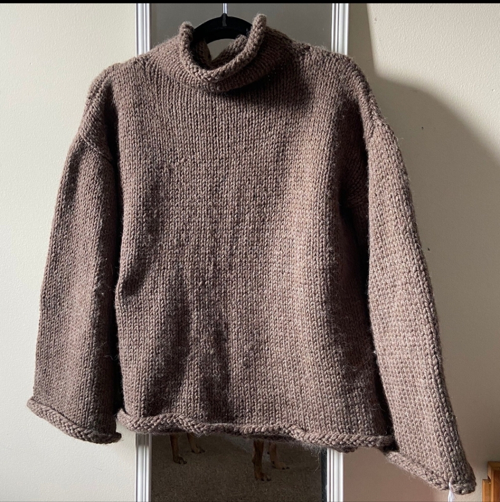 Brown Merino Wool Mock Neck Sweater